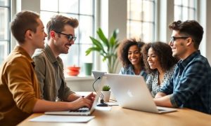 young workers on an startup office in Miami with windows