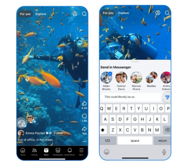 Two images of a mobile screen showing how Facebook's friend bubbles work.