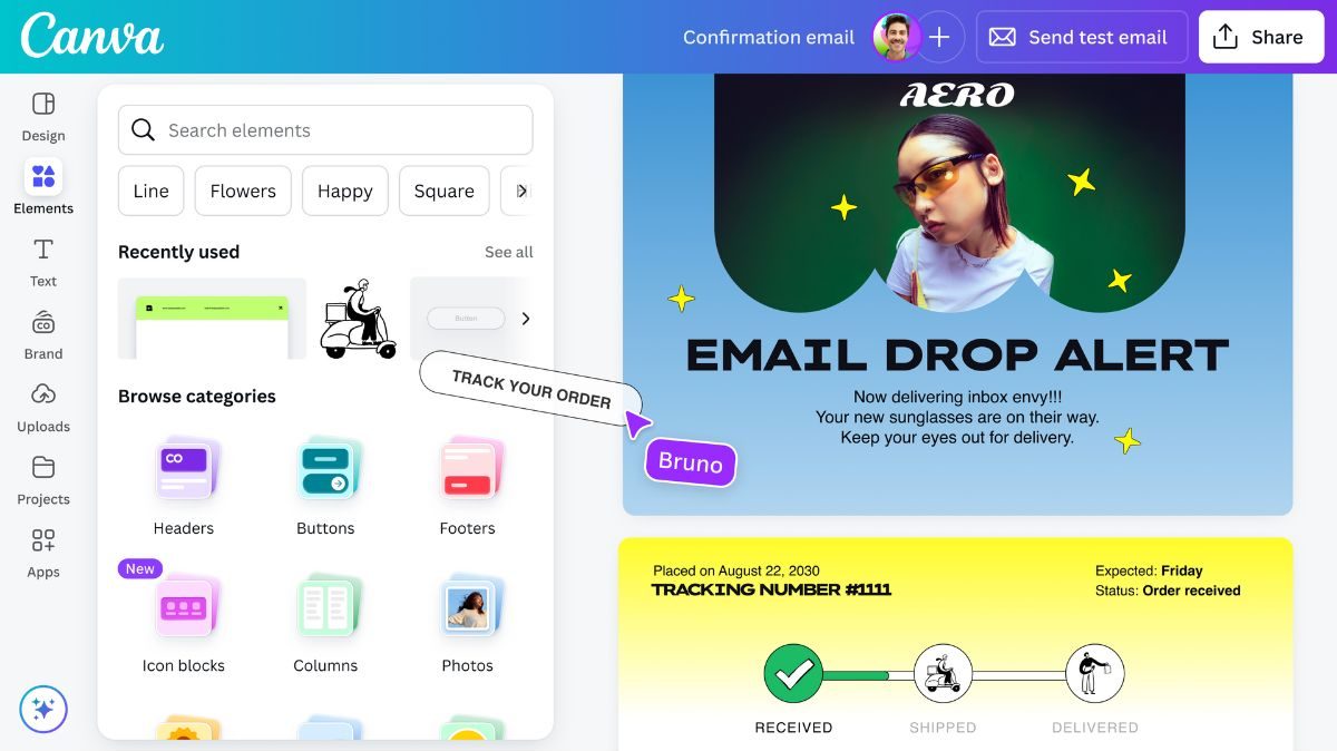 Creatividad que muestra la nueva función para crear mails en Canva
