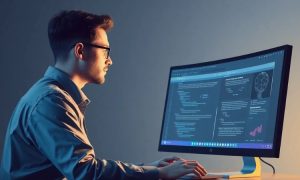 Imagen de un diseñador trabajando en un PC, mientras se construye una página web.