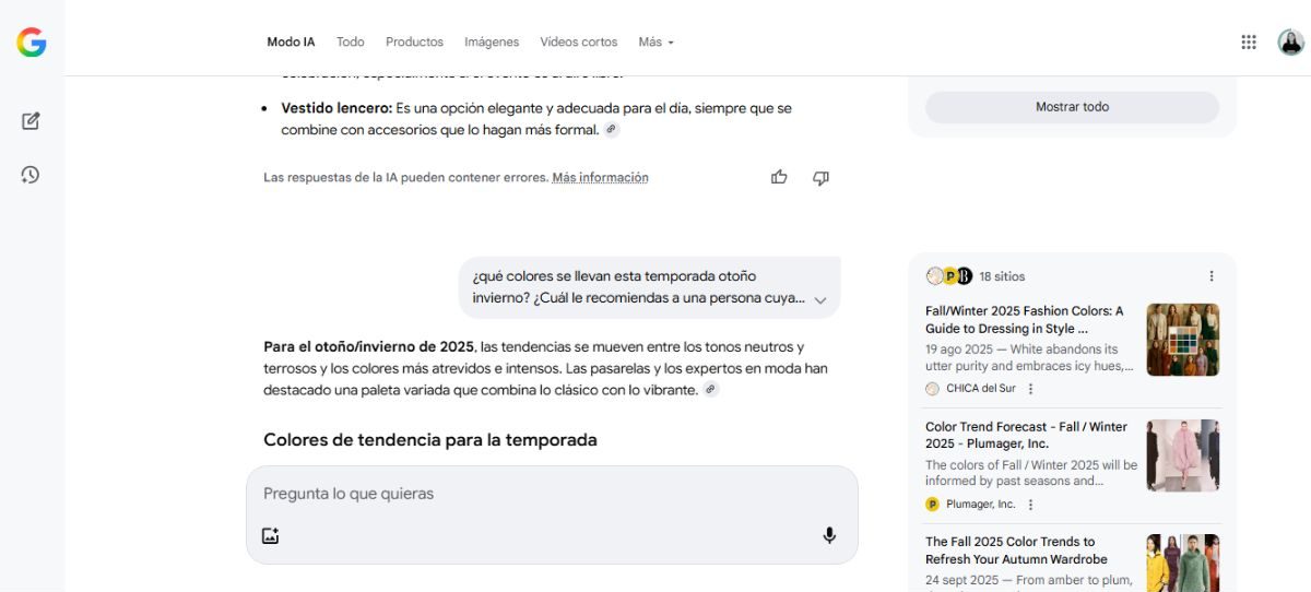 Captura de una conversación sobre vestidos de invitada de boda en el AI Mode de Google