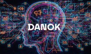 una imagen perfilada en tonos neón, y que simbolice una red de agencias de marketing. Logo de danok