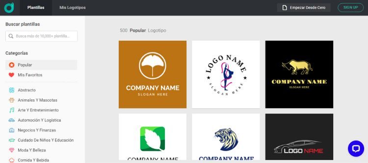 Captura que muestra la interfaz de la herramienta para crear logos online DesignEvo