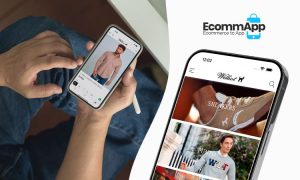 Imagen de una persona viendo la nueva app de Williot en su smartphone. En la esquina superior derecha podemos ver el logo de EcommApp.