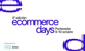 Creatividad que anuncia los Ecommerce Days. La tipografía está en color azul eléctrico y de la parte superior de la imagen emerge una e, mientras que de la inferior una d.