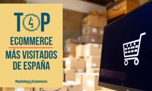 una pila de cajas de compras online ante una pantalla en la que aparece un icono de carrito de compra en las tiendas online más visitadas de españa