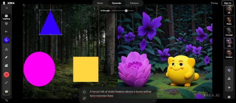 Captura del editor de Krea.ai 