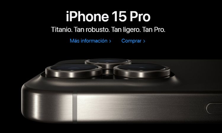 Captura de pantalla del sitio web de Apple mostrando el iPhone 15 Pro