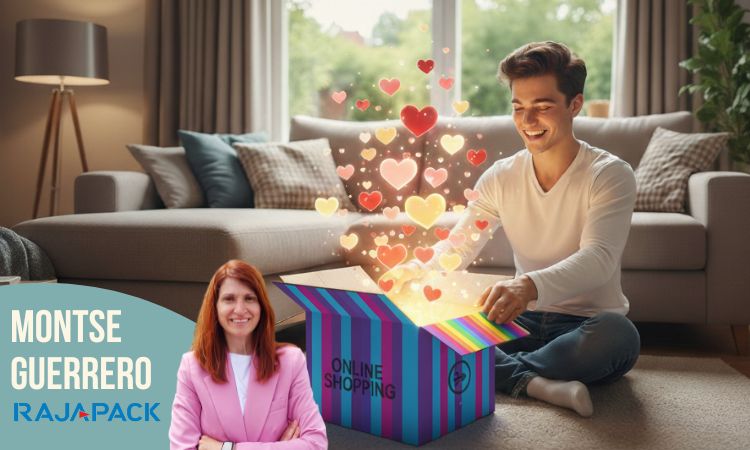 hombre joven abriendo una caja de colores de la que salen corazones