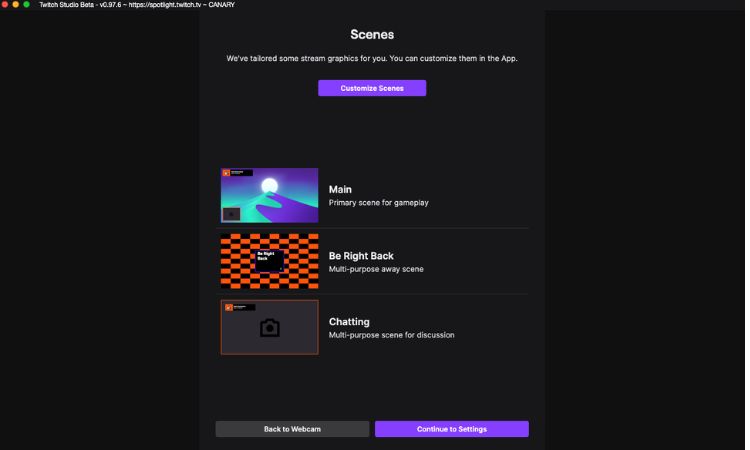 Escenas de Twitch Studio