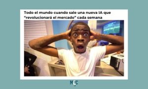 Una persona sorprendida de forma irónica al respecto de la creación de nuevas IAs constantemente