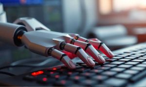 un brazo robotico usando un ordenador