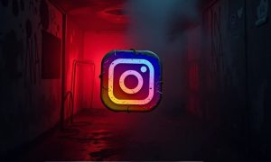 a instagram logo in the middle of an unpleasent and scary environment