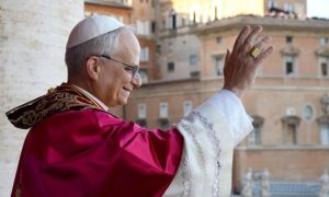 cardinal prevost greets people as the new pope leo XIV