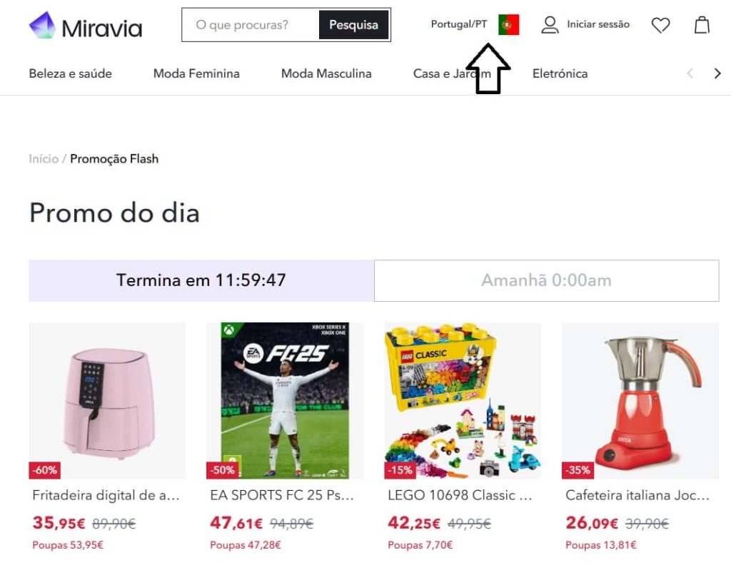 Aspecto de la versión portuguesa de Miravia