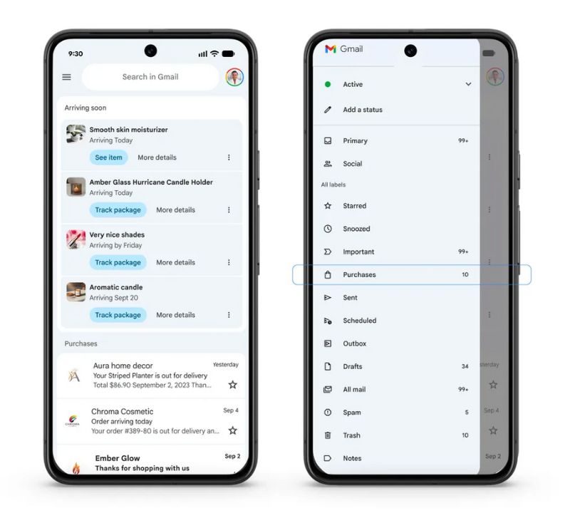 Imágenes que muestran el funcionamiento de la nueva vista de compras en Gmail