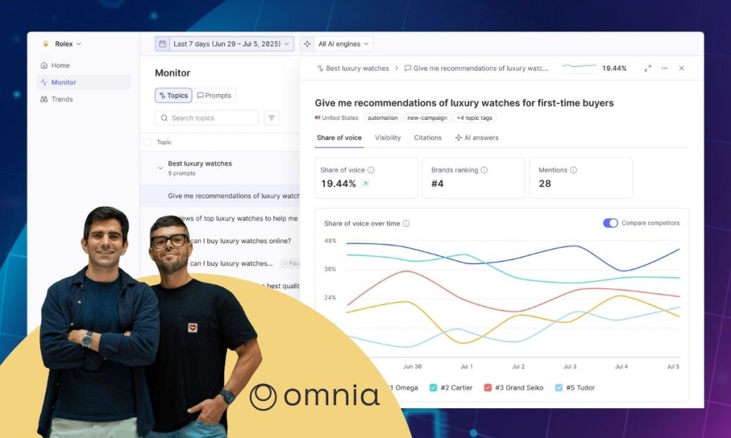 fundadores de la startup omnia ante un ejemplo de uso de la herramienta