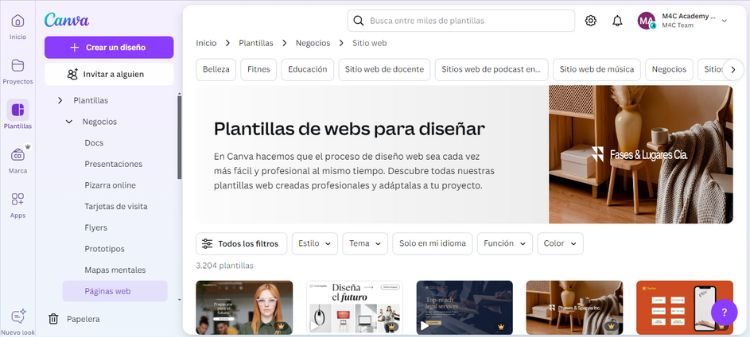 plantillas para crear webs en canva
