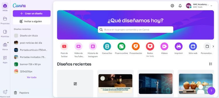 Captura que muestra la portada de Canva