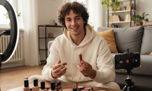 un joven influencer grabando un vídeo ante una cámara