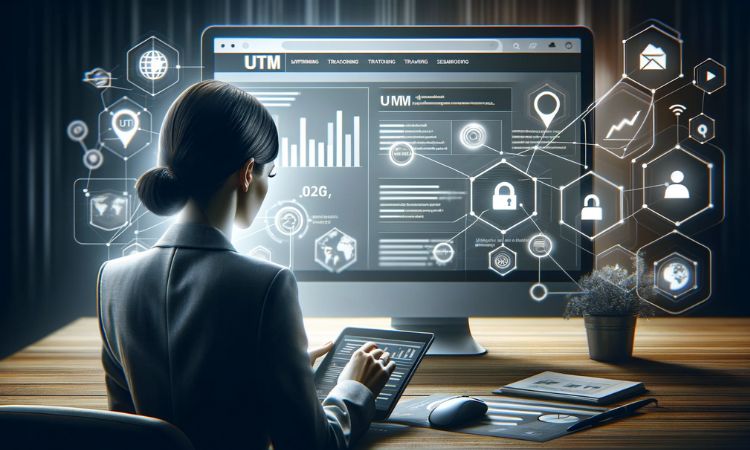 mujer ante un ordenador controlando los utms de una campaña