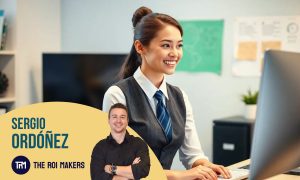 A young woman tailor dressed celebrating a good result while working on her office in front a computer