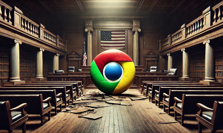 En el interior de un juzgado abandonado presidido por la bandera de EE.UU. aparece el logo de Chrome