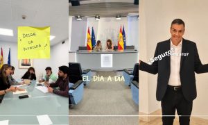 Imagen compuesta por tres capturas de pantalla del primer tiktok publicado por la cuenta @desdelamoncloa