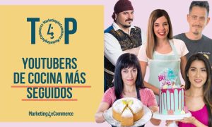 Carátula en la que, a la derecha aparecen las fotografías de varios de los youtubers de cocina más seguidos de España (Anna recetasfaciles, Gorka Barredo, Quiero Cupcakes, Cocina para todos y La cocina del pirata). A la izquierda se ve una portada en rosa en la que se lee "Top youtubers de cocina más seguidos" y, bajo esto, el logo de Marketing4eCommerce