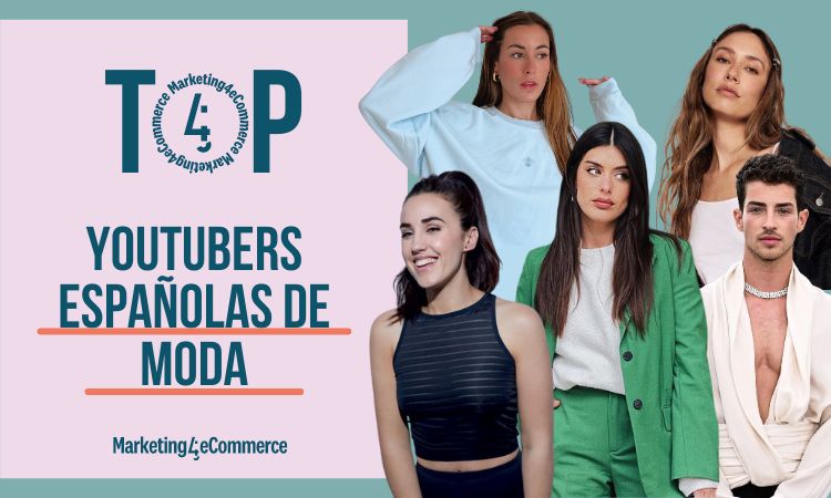 Carátula en la que, a la derecha aparecen las fotografías de varias de las youtubers de moda más seguidas de España (Patry Jordan, Dulceida, Manu Ríos, Paula Gonu y Grace Villarreal). A la izquierda se ve una portada en rosa en la que se lee "Top youtubers españolas de moda" y, bajo esto, el logo de Marketing4eCommerce