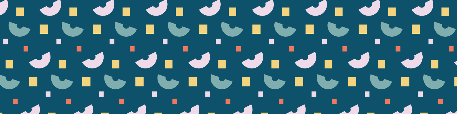 Formas geométricas coloridas (semicircunferencias, cuadrados) dispuestas en un patrón repetido sobre un fondo azul oscuro. Moderno y vibrante.