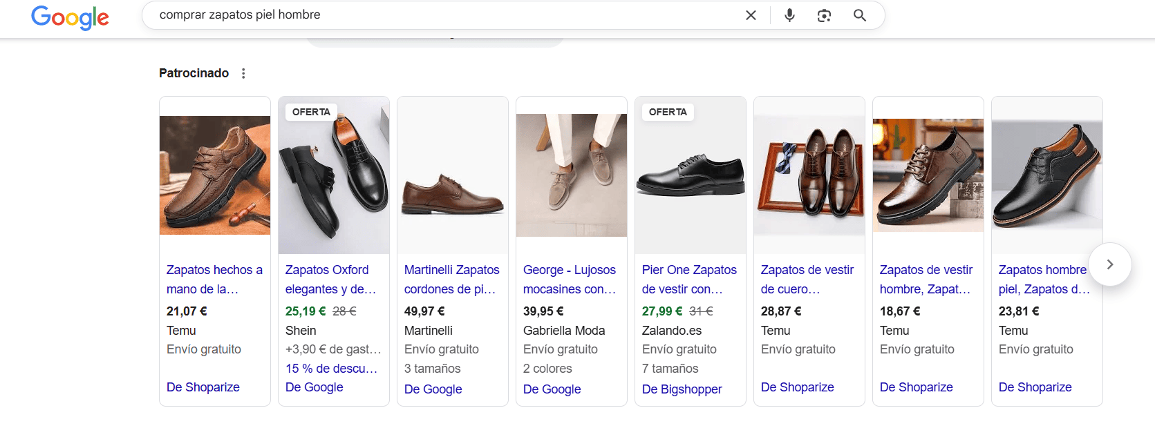 ejemplo de cómo se ven realmente las campañas de Shopping dentro de Google Ads.
