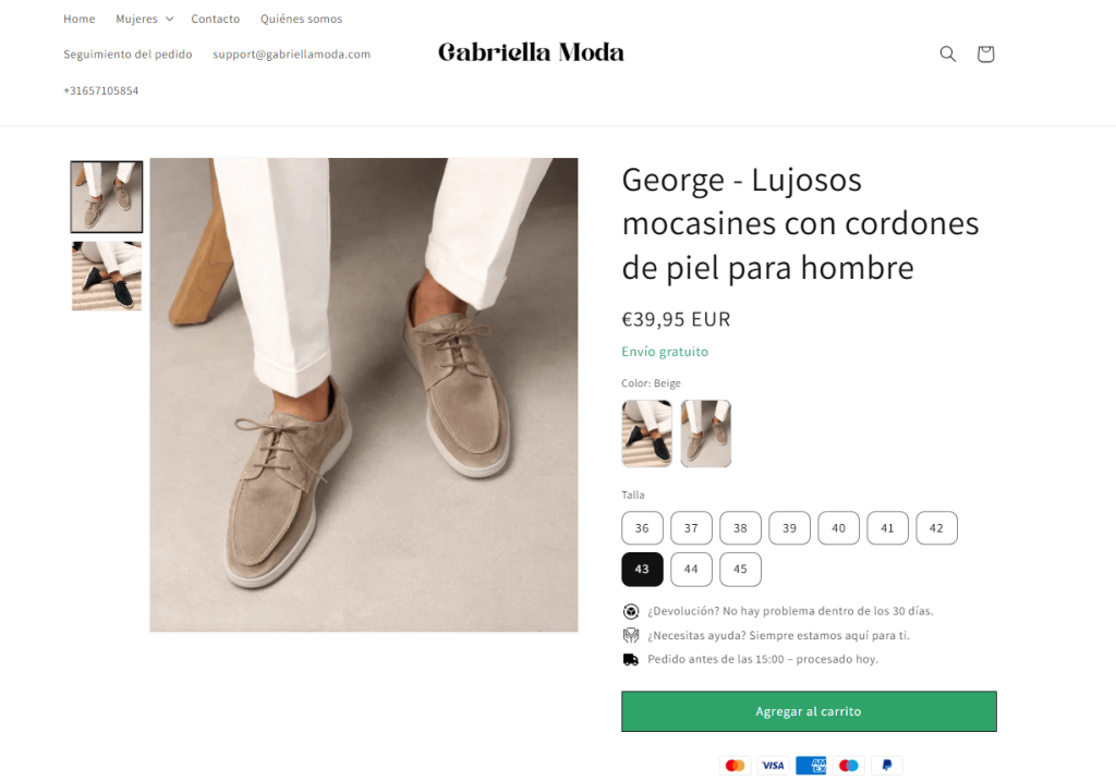 Ejemplo de página de producto dentro de un ecommerce.