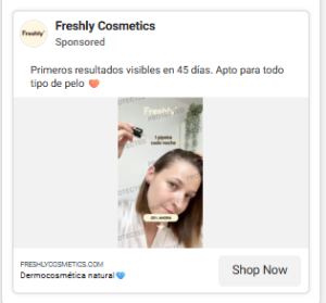 Ejemplo de campaña de Meta Ads de Freshly Cosmetics