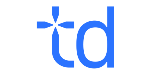 Logotipo azul con letras "td" estilizadas; la "t" tiene un diseño de estrella. Ideal para branding digital, resaltando innovación y simplicidad.