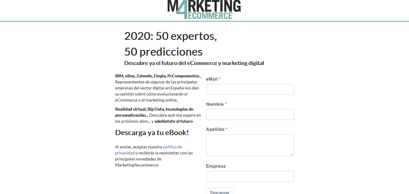 Landing page de Marketing4eCommerce