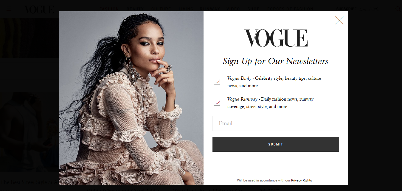 Landing page de Vogue USA