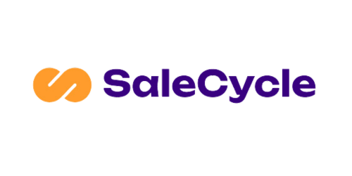 Logotipo "SaleCycle" en letras moradas junto a un símbolo naranja, evocando marketing digital y estrategias de ventas efectivas.