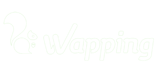 Una ardilla aparece junto al texto "Wapping" con una tipografía moderna. Contexto de branding dinámico y atractivo.